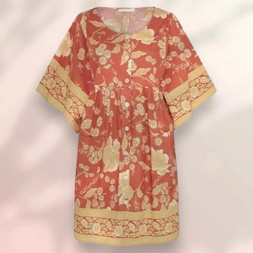 NWT SPELL & THE GYPSY Sloan Smock Mini Dress in Ochre Size M - Picture 9 of 16